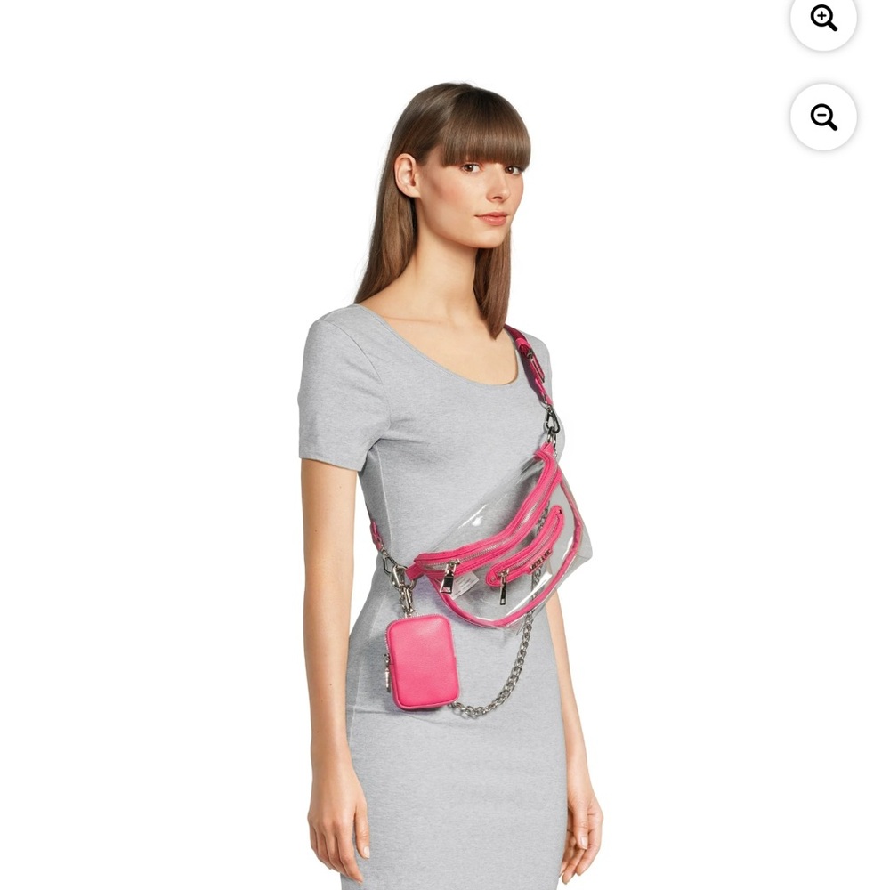 Clear crossbody bag with hot pink and a little bag with it! Really cute